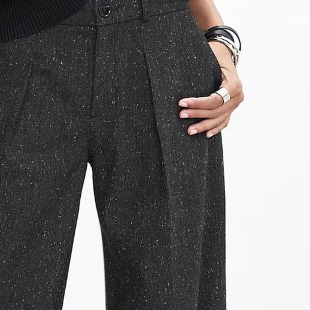 BANANA REPUBLIC Wool Blend Pleated Wide Leg Trousers Black Size 10